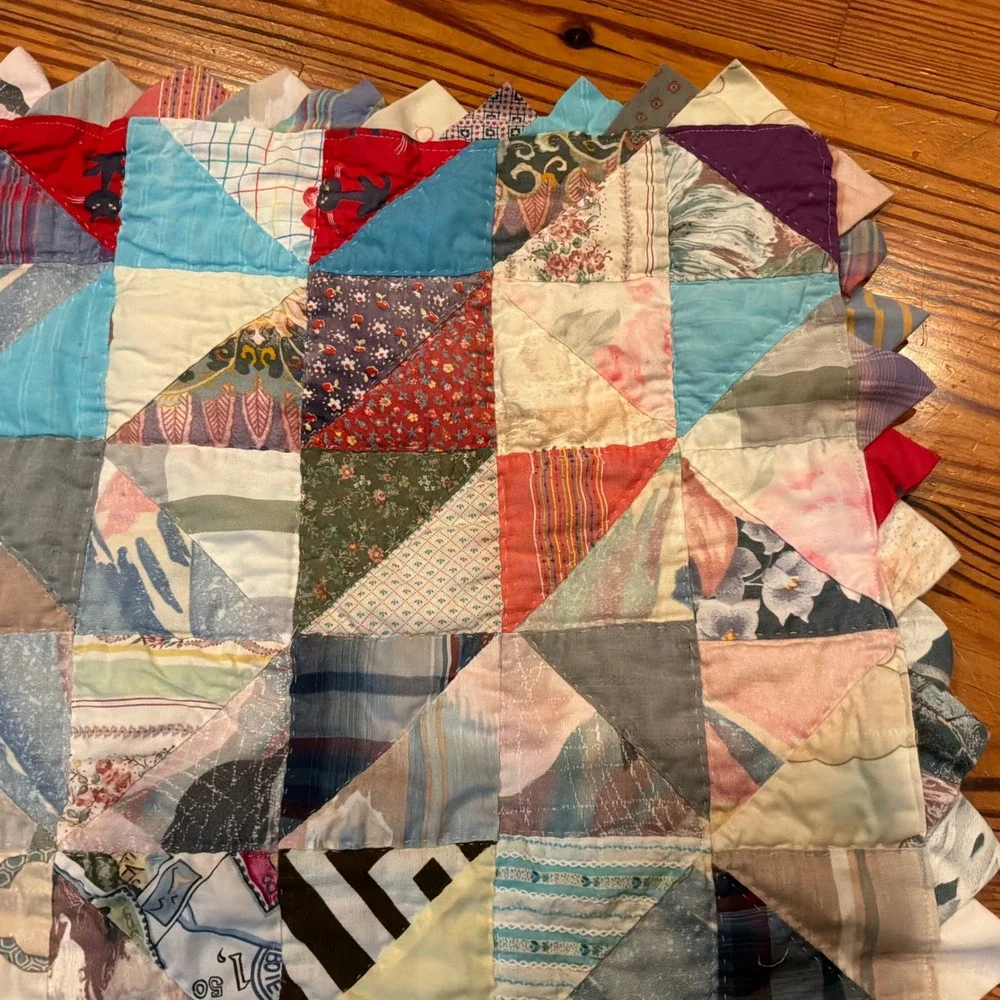 Vintage Handmade Patchwork Quilt Topper Prairie Point Border Colorful 30x29